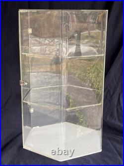 Vintage Hexagonal Display Showcase. 3 Tier Shelf Clear Lucite w Door Cabinet