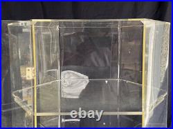 Vintage Hexagonal Display Showcase. 3 Tier Shelf Clear Lucite w Door Cabinet