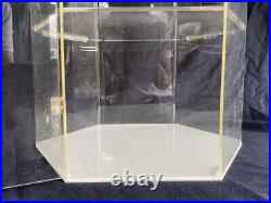 Vintage Hexagonal Display Showcase. 3 Tier Shelf Clear Lucite w Door Cabinet