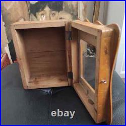 Vintage Mini Cabinet Box Jewelry Display Wooden Carved Clock Showcase Decor art