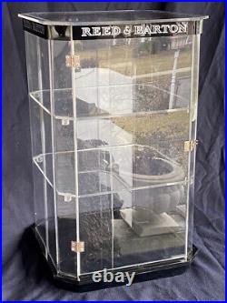 Vintage REED & BARTON Display Showcase. 3 Tier Shelf Clear Lucite w Door Cabinet