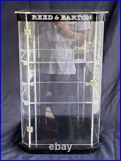 Vintage REED & BARTON Display Showcase. 3 Tier Shelf Clear Lucite w Door Cabinet