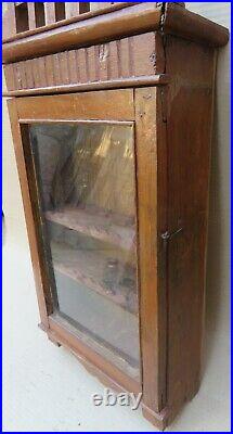 Vintage Wooden Cabinet Curio Display Single Glass Door Showcase Crown distress