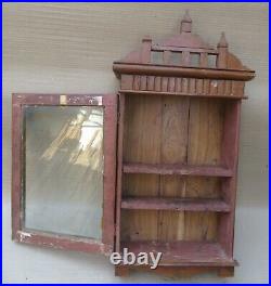 Vintage Wooden Cabinet Curio Display Single Glass Door Showcase Crown distress