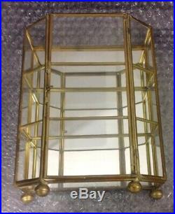 Vtg Brass Glass Mirror Curio House Display Shelf Miniatures Showcase Wall Hang