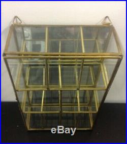 Vtg Brass Glass Mirror Curio Rectang Display Shelf Miniatures Showcase Wall Hang
