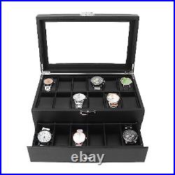 Watch Display Storage Case 2 Tier PU Leather Liner Watch Display Storage Box 24