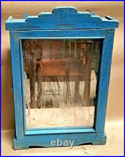 Wood Cabinet Restored Curio Display showcase scraped color solid back shabbychic