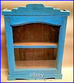 Wood Cabinet Restored Curio Display showcase scraped color solid back shabbychic