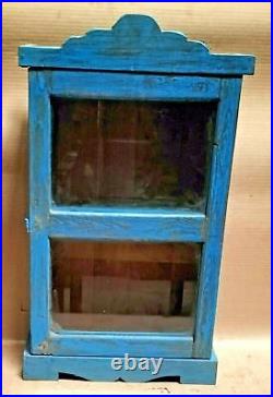 Wood Cabinet Restored Curio Display showcase scraped color solid back shabbychic