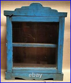 Wood Cabinet Restored Curio Display showcase scraped color solid back shabbychic