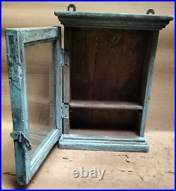 Wood Cabinet Restored Curio Display showcase scraped color solid back shabbychic