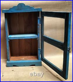 Wood Cabinet Restored Curio Display showcase scraped color solid back shabbychic