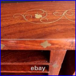 Wooden Storage Showcase Collector's rack Inlay Brass Flowers 30 Shelves VTG 70's