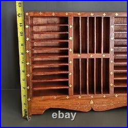 Wooden Storage Showcase Collector's rack Inlay Brass Flowers 30 Shelves VTG 70's