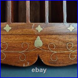 Wooden Storage Showcase Collector's rack Inlay Brass Flowers 30 Shelves VTG 70's