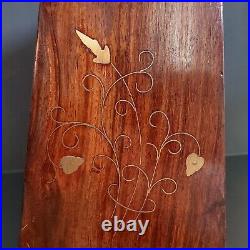 Wooden Storage Showcase Collector's rack Inlay Brass Flowers 30 Shelves VTG 70's