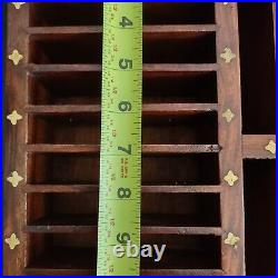 Wooden Storage Showcase Collector's rack Inlay Brass Flowers 30 Shelves VTG 70's